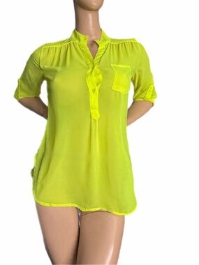 Cals Neon Lime Split V Collar Blouse